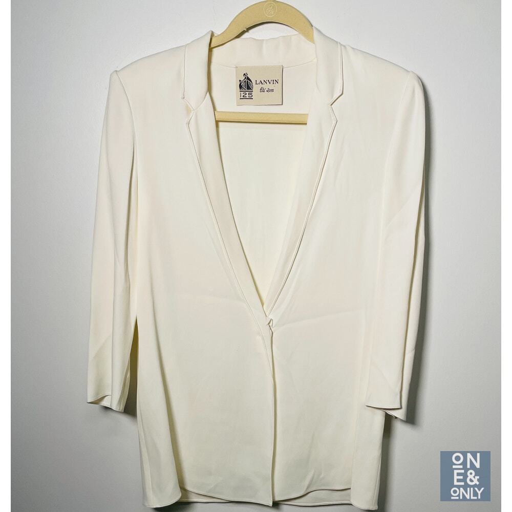 LANVIN Blazer Off White Notch Lapel One Snap Button Jacket Light Women Size 36